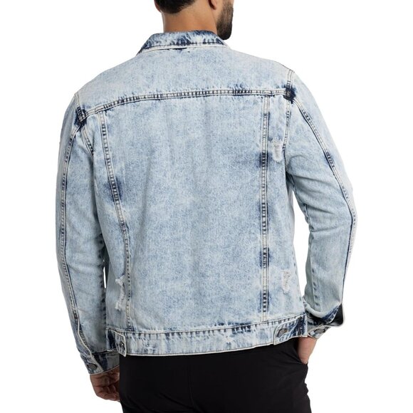 Mens Acid Stone Denim Jacket Washed Ripped Distressed Stretch Casual Trucker - Picture 2 of 9